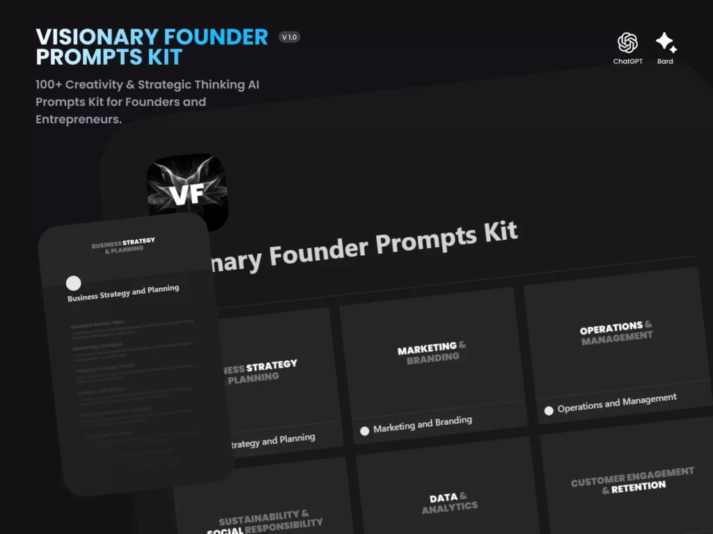 Visionary Founder - 100+ Creativity & Strategic Thinking AI Prompts Kit for Founders and Entrepreneurs